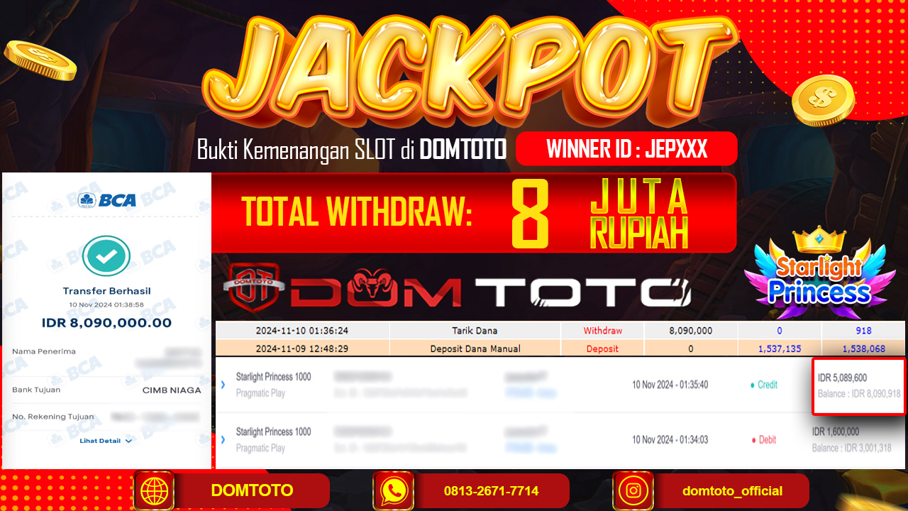 JACKPOT SLOT STARLIGHT PRINCESS 1000 10 NOVEMBER 2024
